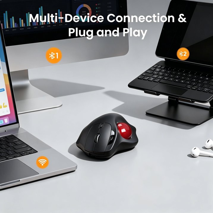 Souris trackball ergonomique sans fil rechargeable silencieuse