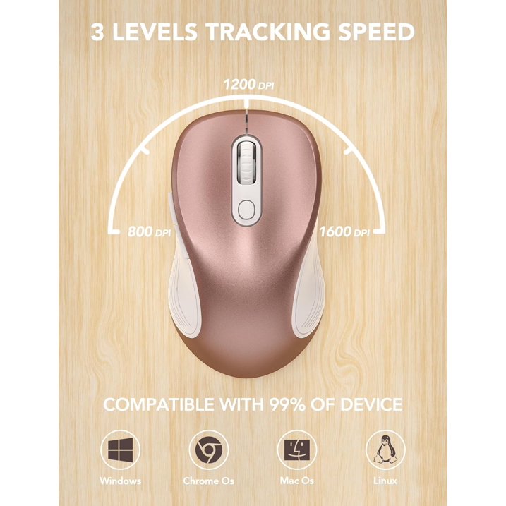 Souris informatique sans fil ergonomique silencieuse, 3 niveaux de DPI – or rose