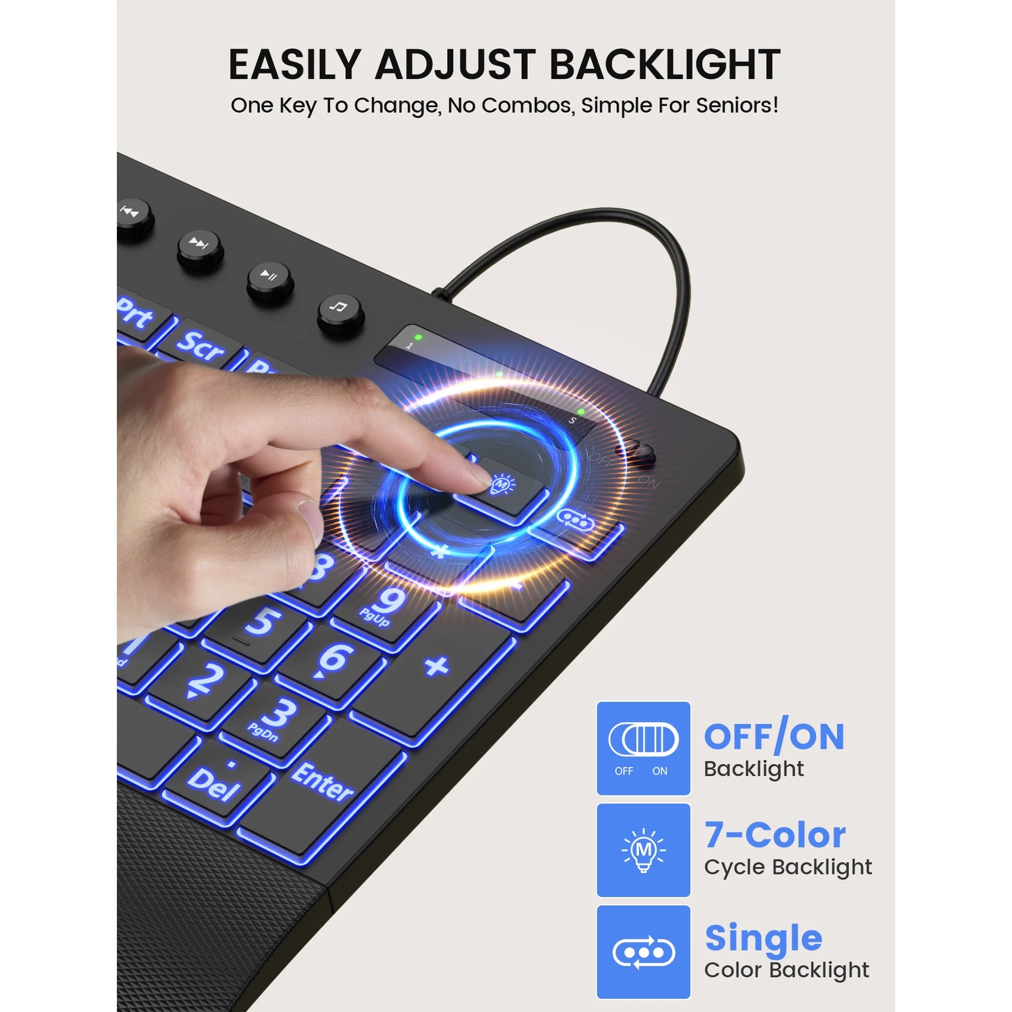 Clavier filaire ergonomique rétroéclairé silencieux à grands caractères avec repose-poignets avec support pour téléphone
