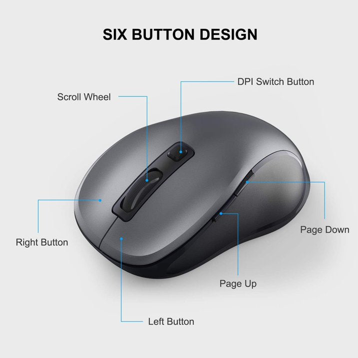 Souris informatique sans fil ergonomique silencieuse, 3 niveaux de DPI – gris