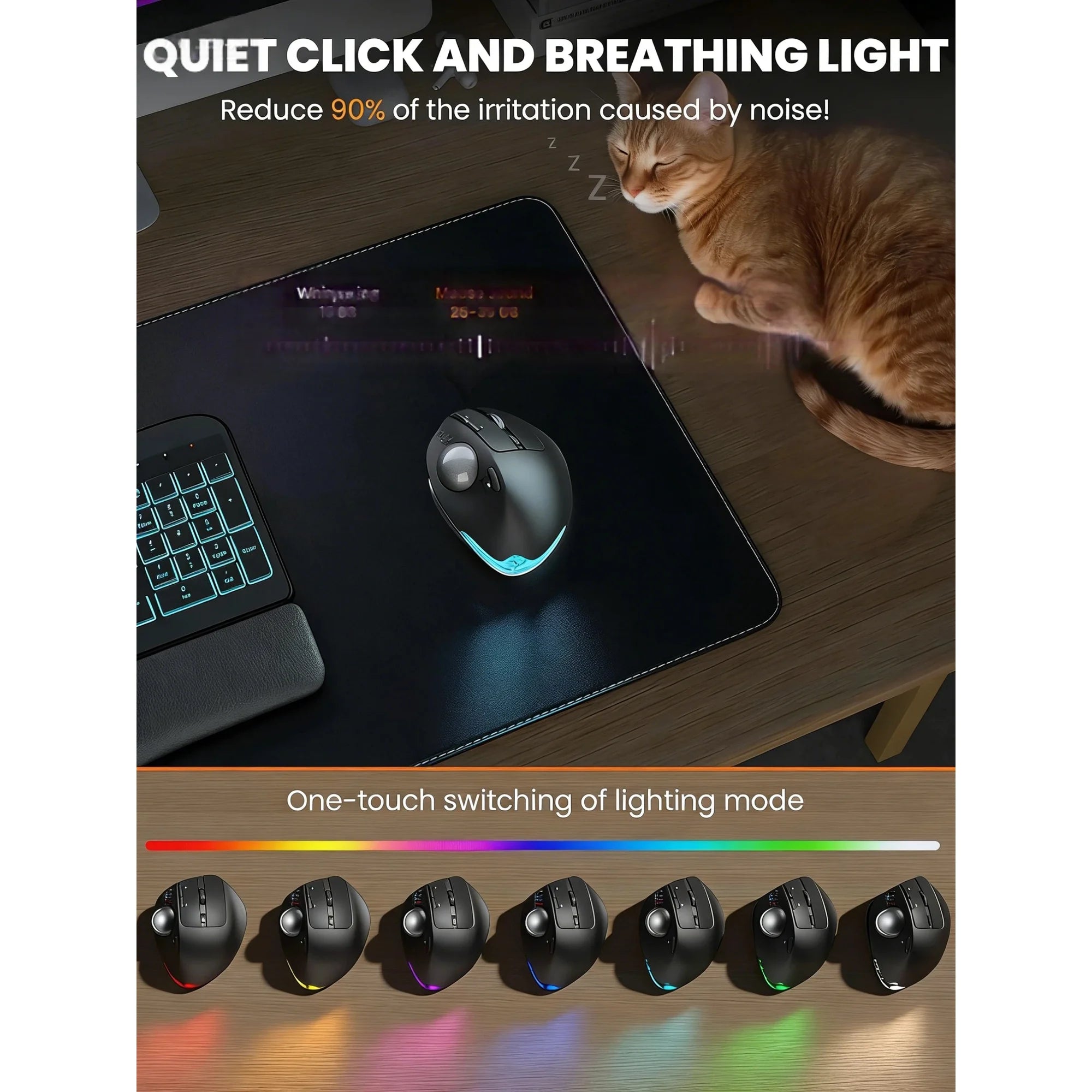 Souris trackball ergonomique sans fil rechargeable silencieuse – noir