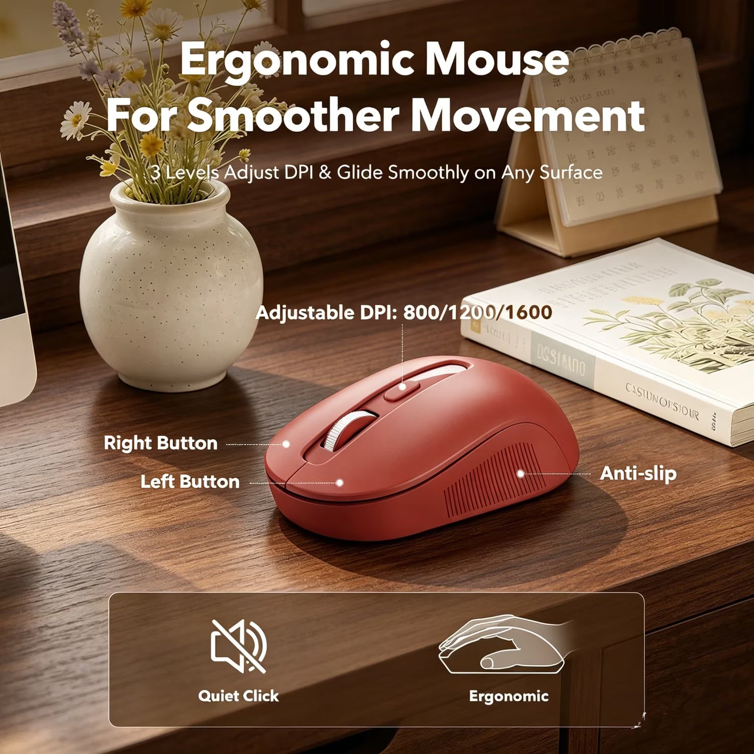 Ensemble clavier et souris sans fil ergonomique avec repose-poignets style rétro, 2,4 GHz – rose vif