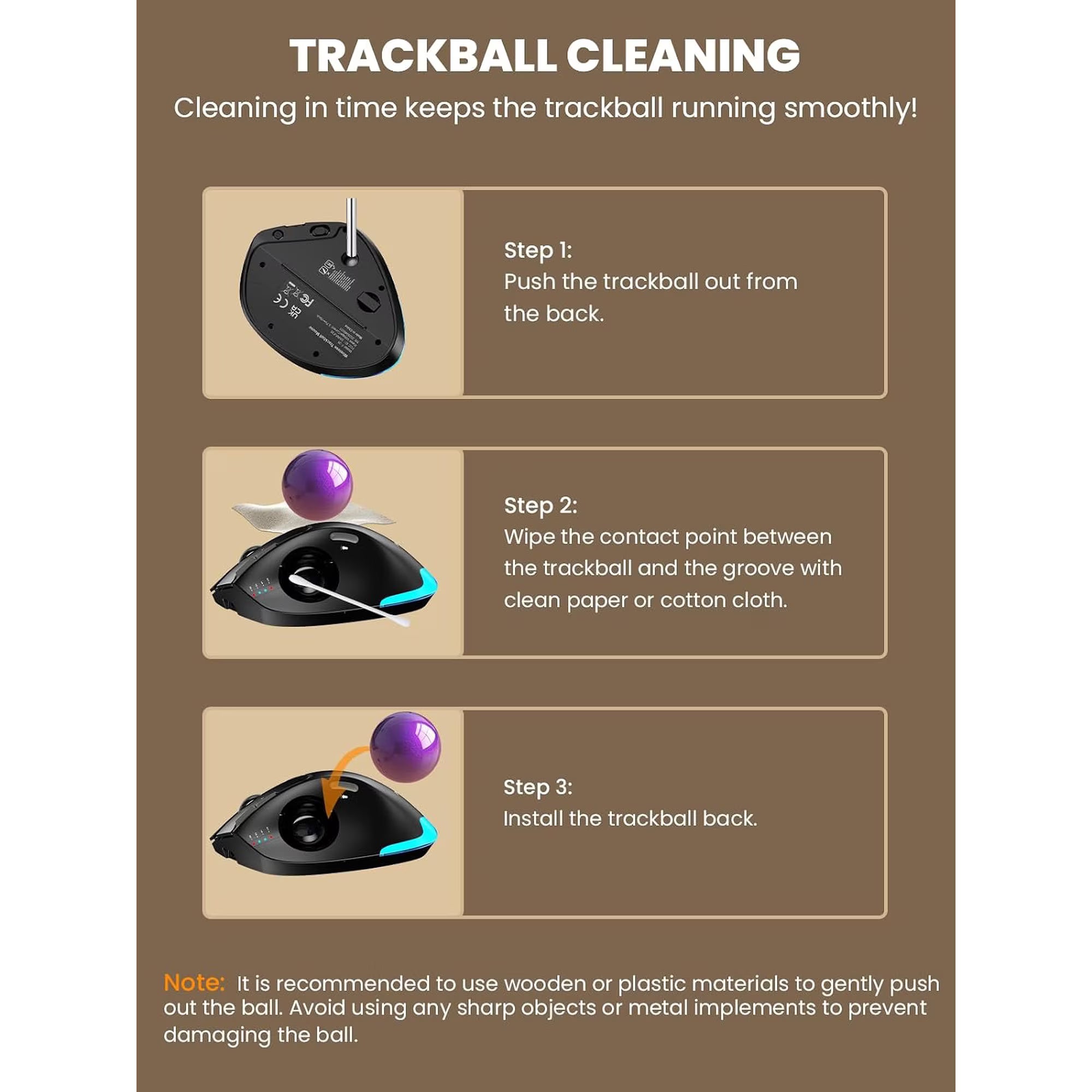 Souris trackball ergonomique sans fil rechargeable silencieuse – violet