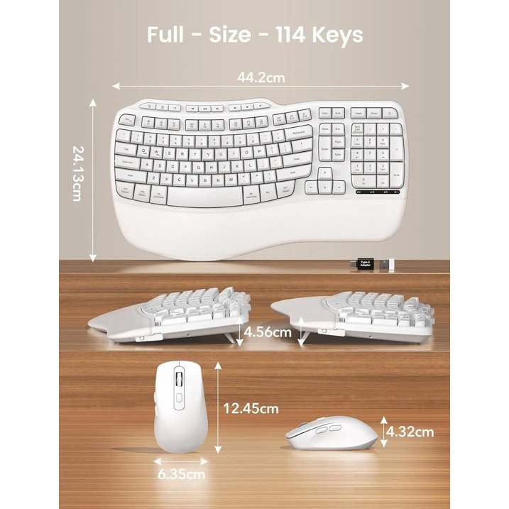 Ensemble clavier et souris sans fil ergonomique avec repose-poignets, 2,4 GHz, 3 niveaux de DPI