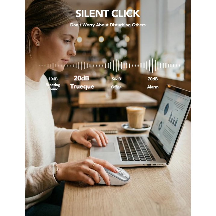 Souris informatique sans fil ergonomique silencieuse, 3 niveaux de DPI – gris