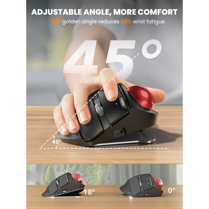 Souris trackball ergonomique sans fil rechargeable silencieuse – rouge