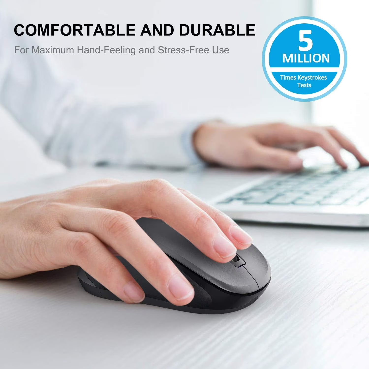 Souris informatique sans fil ergonomique silencieuse, 3 niveaux de DPI – gris
