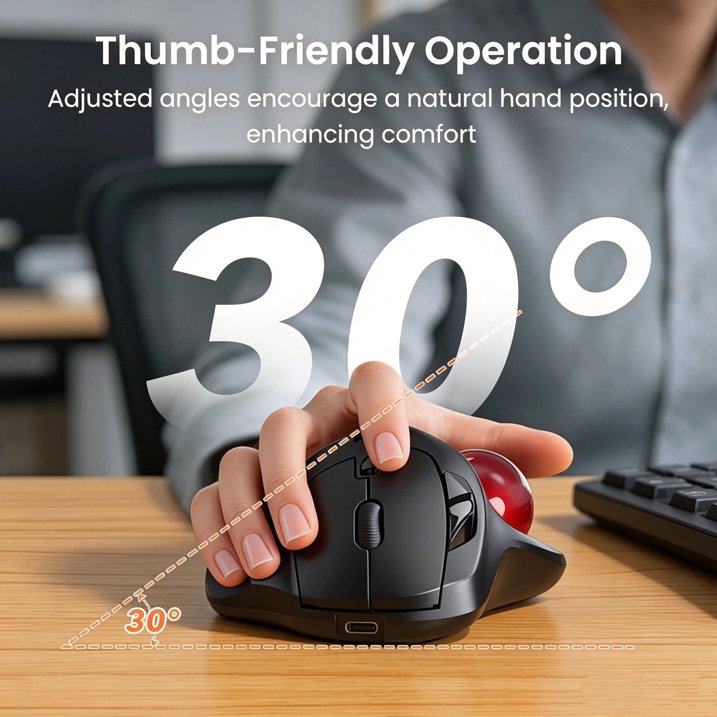 Souris trackball ergonomique sans fil rechargeable silencieuse