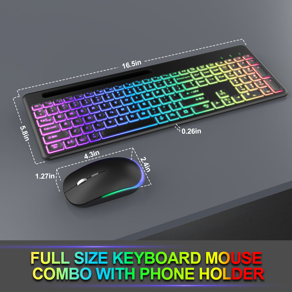 Ensemble clavier et souris sans fil rechargeable rétroéclairé RGB silencieux, 2,4 GHz – blanc