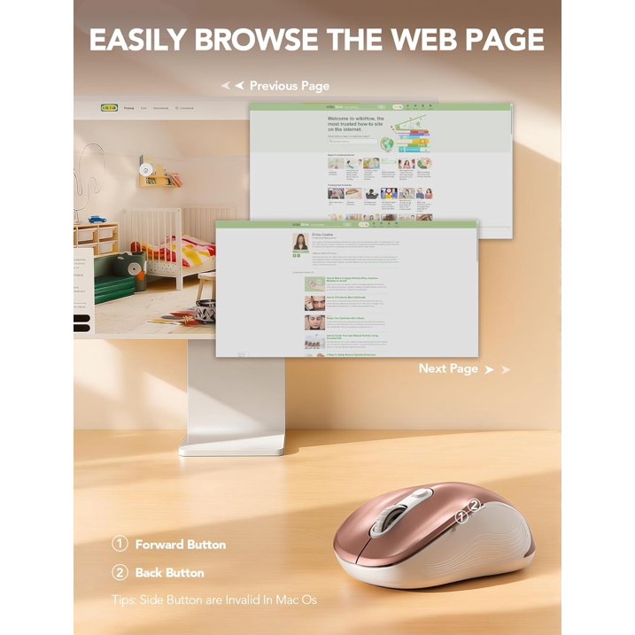 Souris informatique sans fil ergonomique silencieuse, 3 niveaux de DPI – or rose