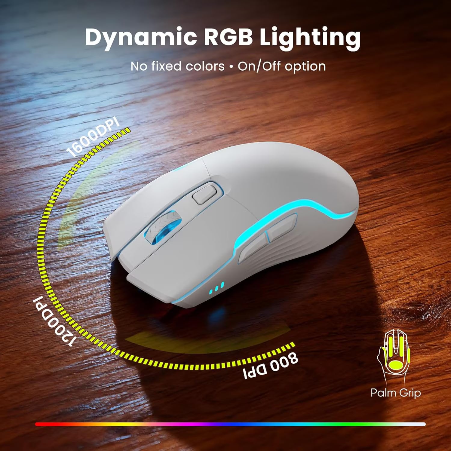 Ensemble clavier et souris sans fil ergonomique rechargeable rétroéclairé RGB silencieux avec repose-poignets avec support pour téléphone, 4000mah – blanc nuage