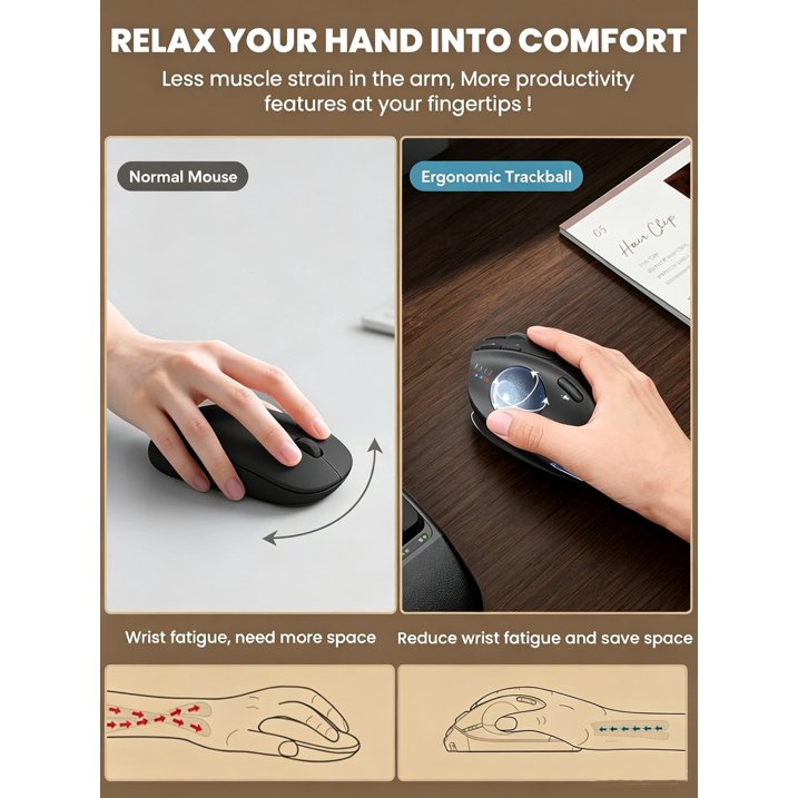 Souris trackball ergonomique sans fil rechargeable silencieuse – gris