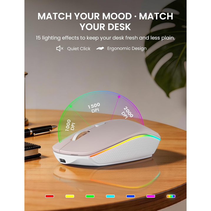 Ensemble clavier et souris sans fil rechargeable rétroéclairé RGB silencieux, 2,4 GHz – rose
