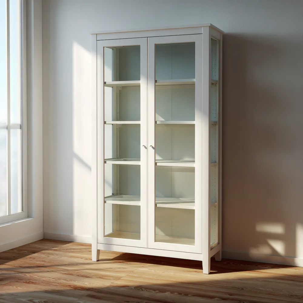 Vitrine Holz Glas 80x180x30 cm – Weiß – Skandinavischer Stil-Decorivana