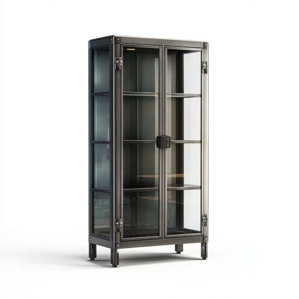 Vitrine Metall und Glas 180x80x40 cm – Schwarz – Industrial Design-Decorivana