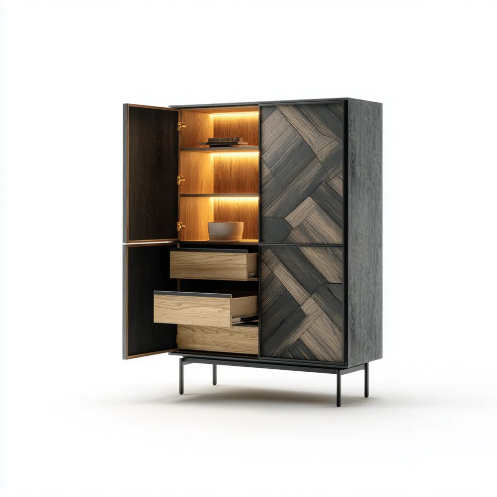 Moderner Dekoschrank Holz 100x45x160 cm - Dunkelbraun-Decorivana