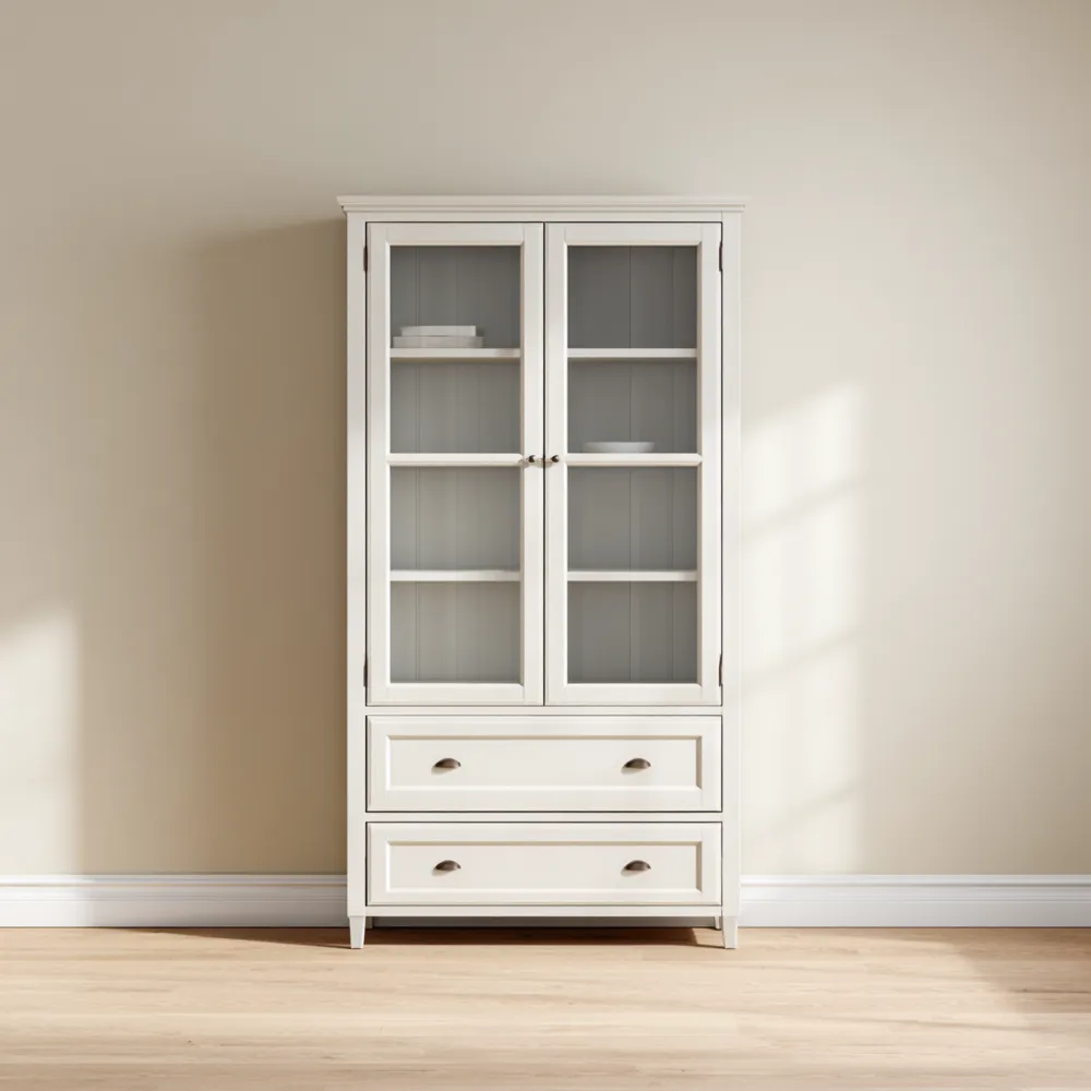 Vitrinenschrank Holz 190x80x40 cm – Weiß – Klassisches Design-Decorivana