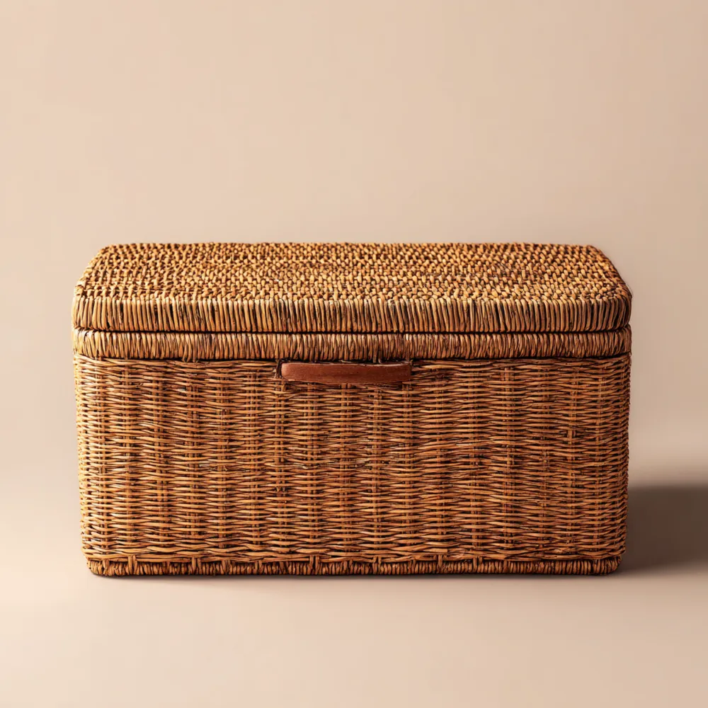 Rattan-Aufbewahrungsbox 80x45x40 cm – Naturfarbe – Rustikales Design-Decorivana