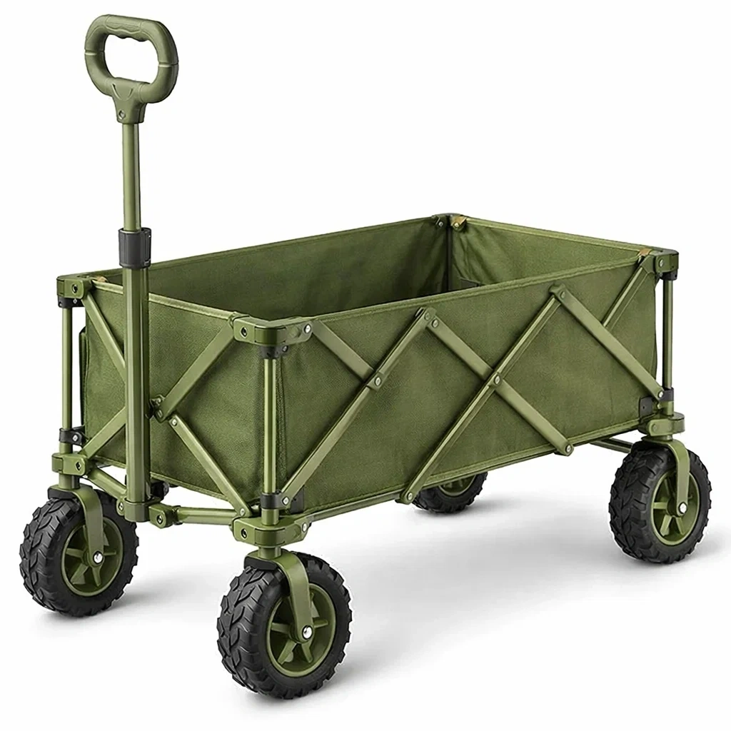 Carrello Pieghevole da Trasporto Verde Militare con Maniglia Telescopica-HearthBoon