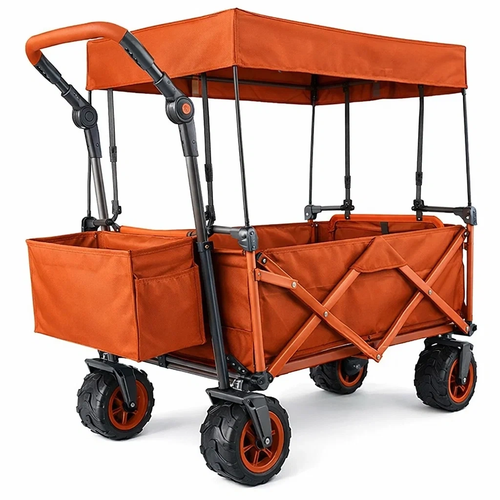 Carrello Pieghevole con Tettuccio Arancione per Trasporto Multiuso-HearthBoon
