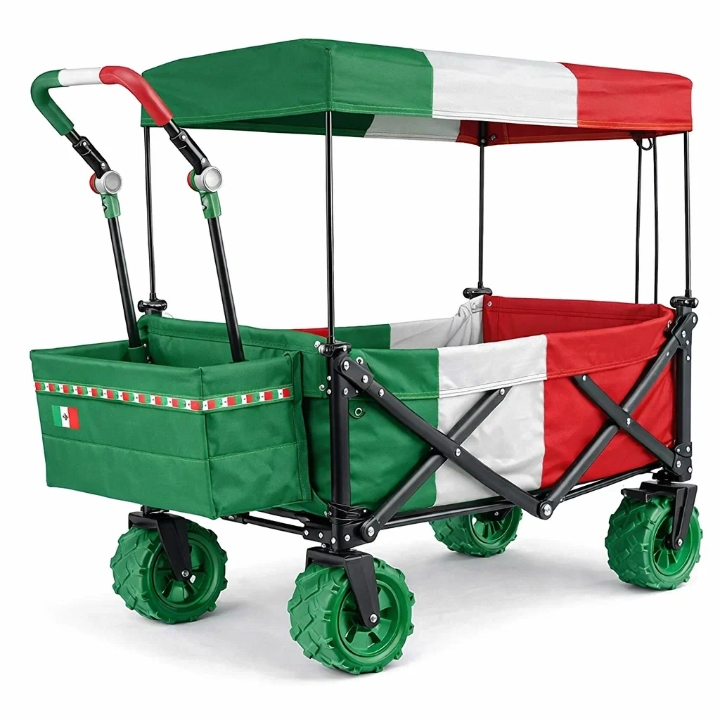 Carrello Pieghevole con Tettuccio Tricolore Verde Bianco Rosso-HearthBoon