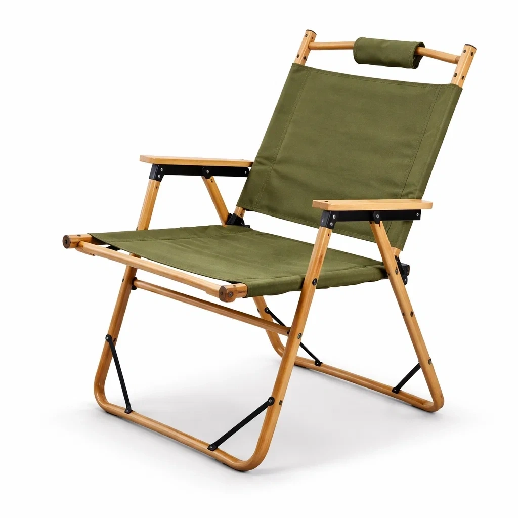 Poltrona Pieghevole da Esterno in Legno Verde Militare-HearthBoon