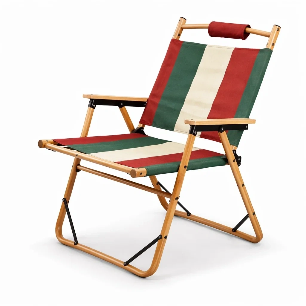 Poltrona da Campeggio in Legno Tricolore Verde Bianco Rosso-HearthBoon