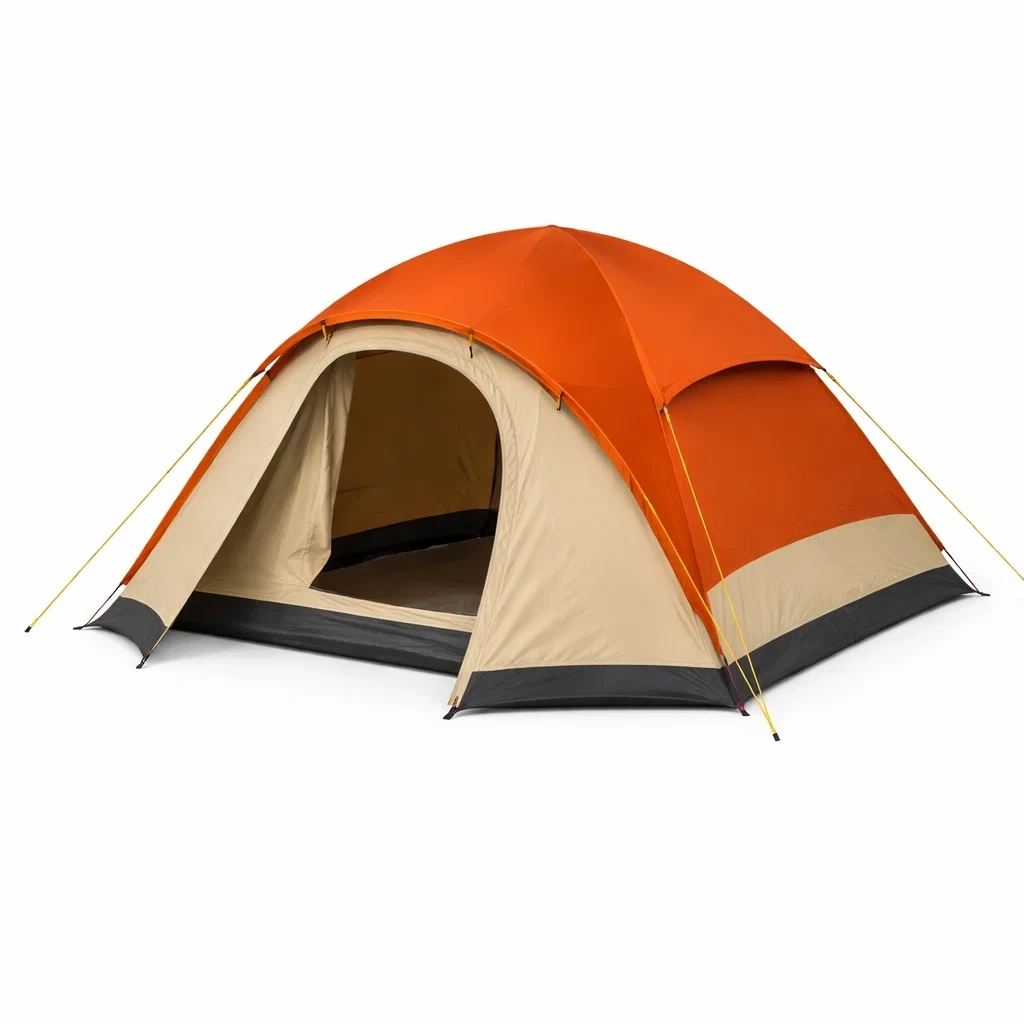 Tenda da Campeggio 2 Persone Arancione con Beige a Cupola-HearthBoon