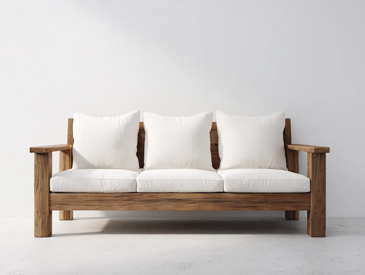 Sofá de 3 plazas con estructura de madera 210x85x78 cm - Blanco-Madera natural - Estilo natural-Nestmyshop