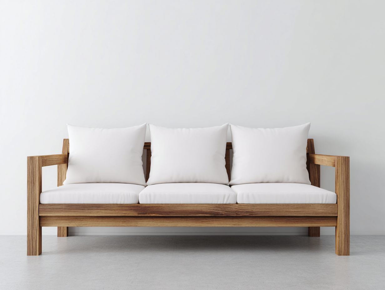 Sofá de 3 plazas de madera y tela 210x85x80 cm - madera natural y blanco - diseño moderno para salón-Nestmyshop