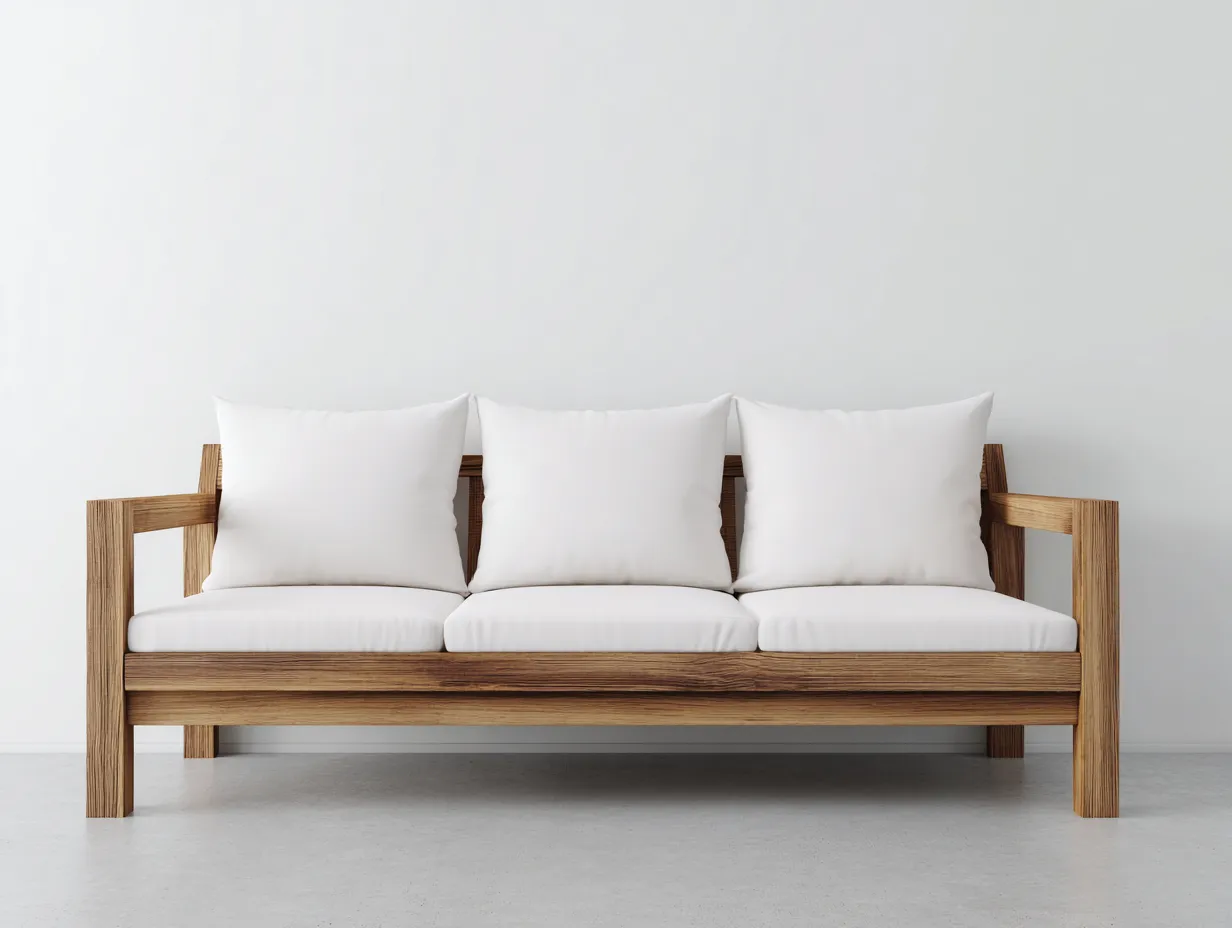 Sofá de 3 plazas de madera y tela 210x85x80 cm - madera natural y blanco - diseño moderno para salón-Nestmyshop