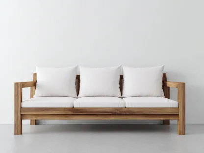 Sofá de 3 plazas de madera y tela 210x85x80 cm - madera natural y blanco - diseño moderno para salón-Nestmyshop