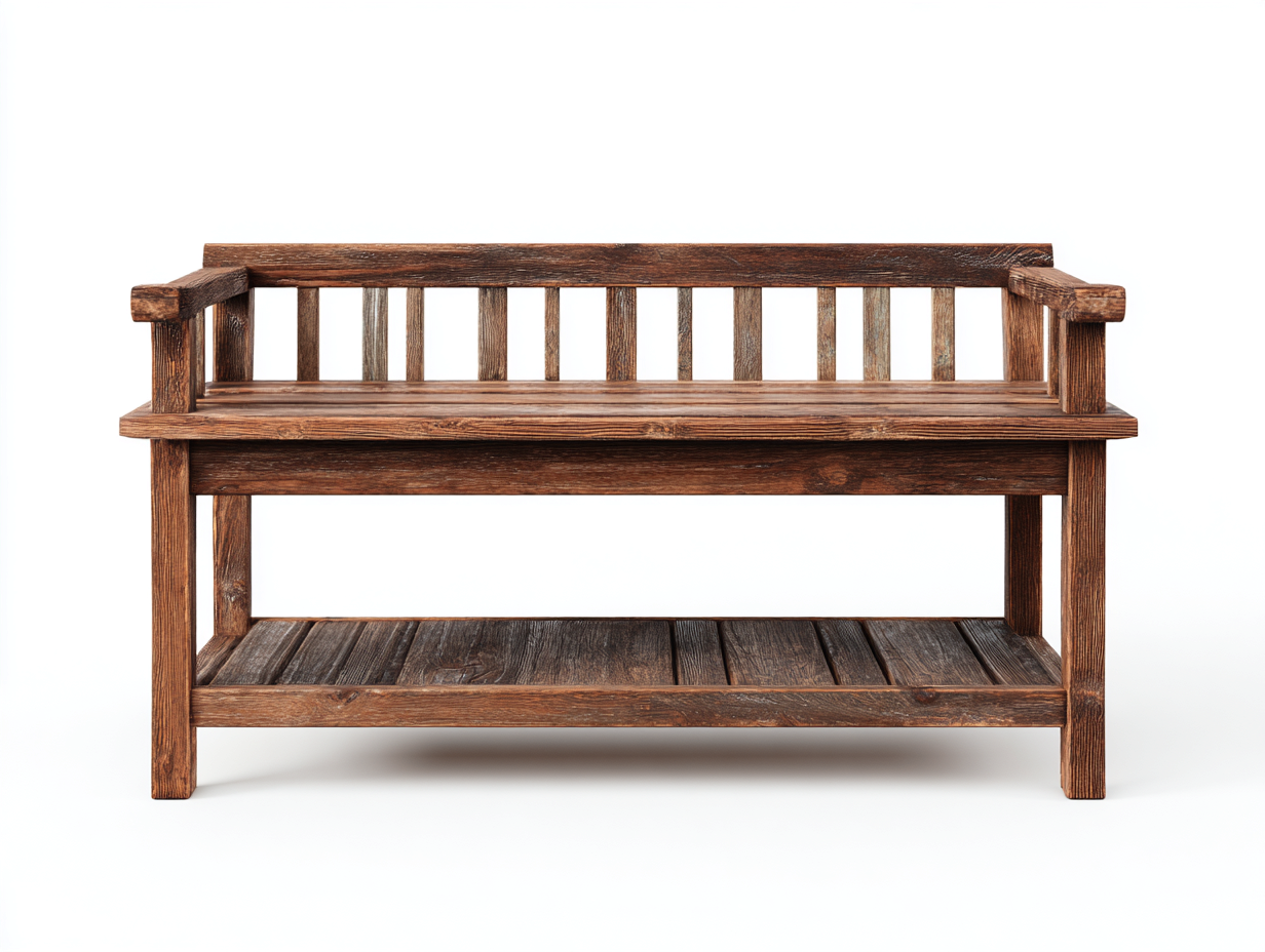 Banco de jardín de madera con estante 140x50x85 cm - marrón - diseño rústico-Nestmyshop