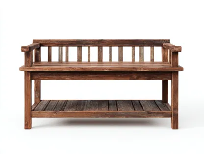 Banco de jardín de madera con estante 140x50x85 cm - marrón - diseño rústico-Nestmyshop