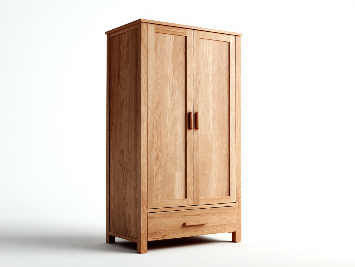 Armario de madera con 2 puertas y 1 cajón 90x55x180 cm - madera natural - diseño funcional para dormitorio-Cozygoloft
