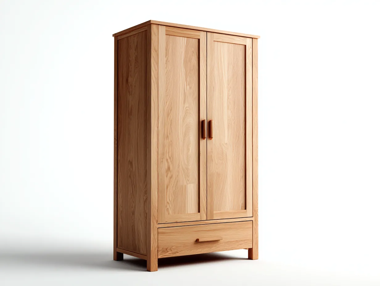Armario de madera con 2 puertas y 1 cajón 90x55x180 cm - madera natural - diseño funcional para dormitorio-Cozygoloft