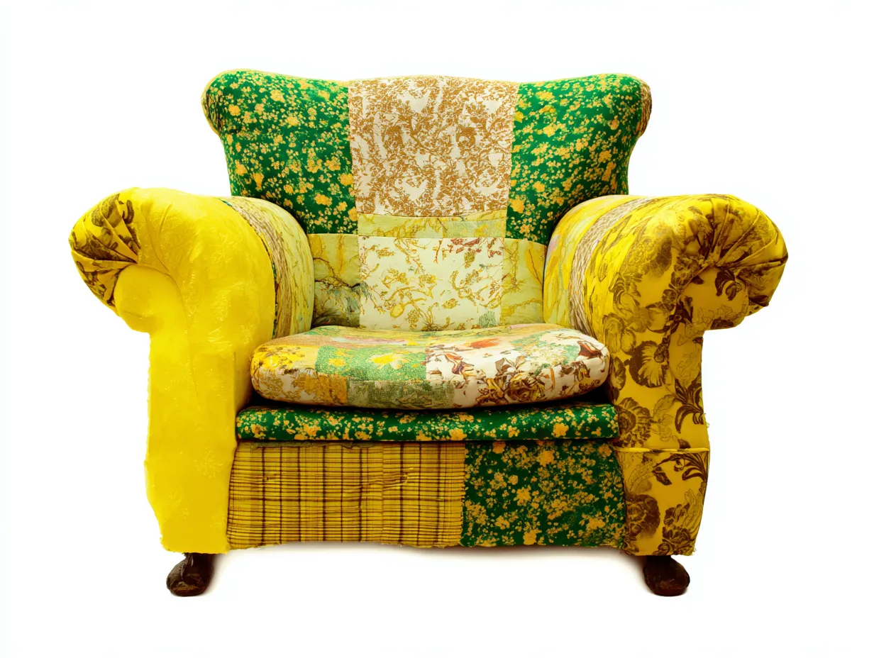 Sillones de tela 95x90x95cm - verde-amarillo - diseño decorativo estilo patchwork-Cozygoloft