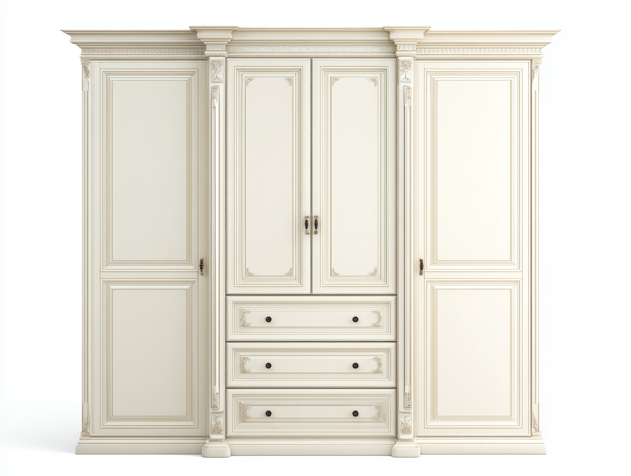 Armario de madera 200x60x210 cm - Blanco crema - Estilo clásico-Cozygoloft