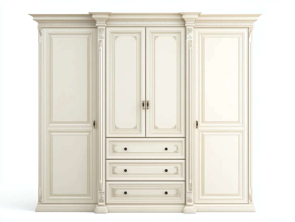 Armario de madera 200x60x210 cm - Blanco crema - Estilo clásico-Cozygoloft