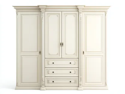 Armario de madera 200x60x210 cm - Blanco crema - Estilo clásico-Cozygoloft