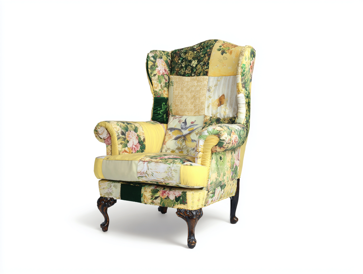 Sillones de tela 80x85x105 cm - Amarillo-Verde - Diseño clásico decorativo para salón-Cozygoloft