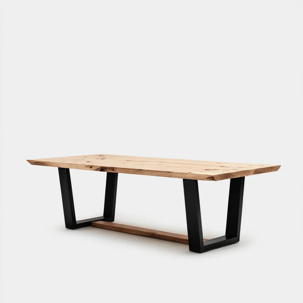 Table à manger en bois massif 200x90x75 cm – Noir/Chêne – Style industriel
