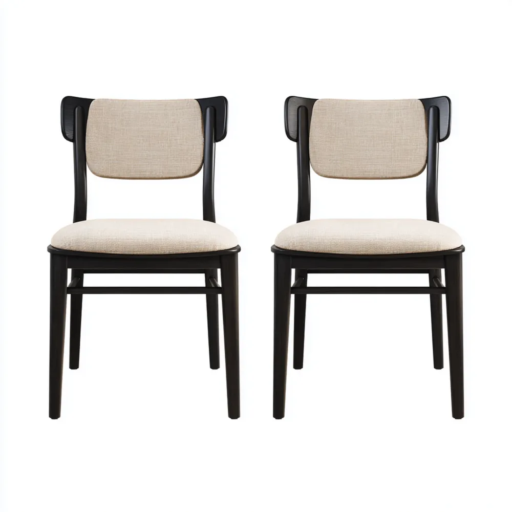 Chaises de salle à manger Lot de 2 – Bois massif 45x50x85 cm – Noir et Beige – Design contemporain