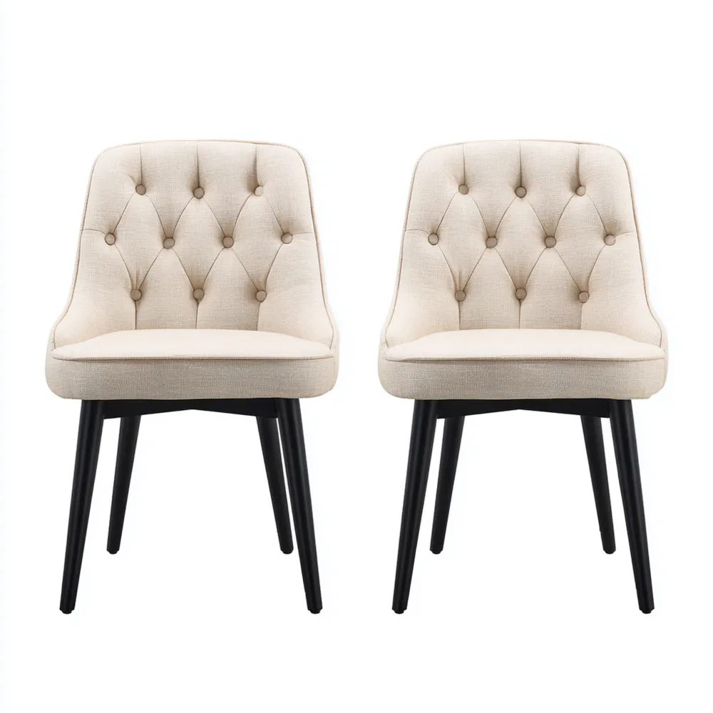 Chaise de salle à manger 50x55x85 cm Lot de 2 - Tissu Crème - Design capitonné moderne