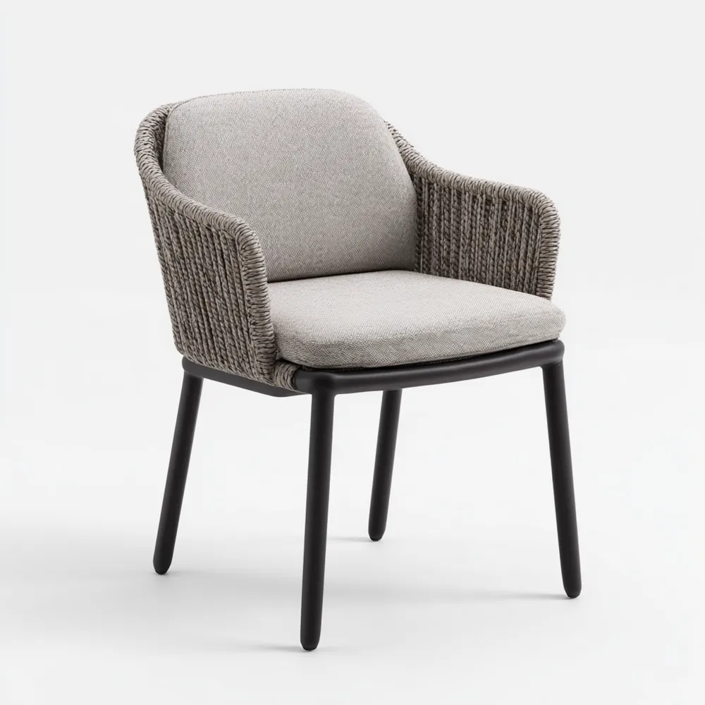 Chaise de salle à manger 60x60x80 cm - Corde tressée - Gris/Noir - Design contemporain