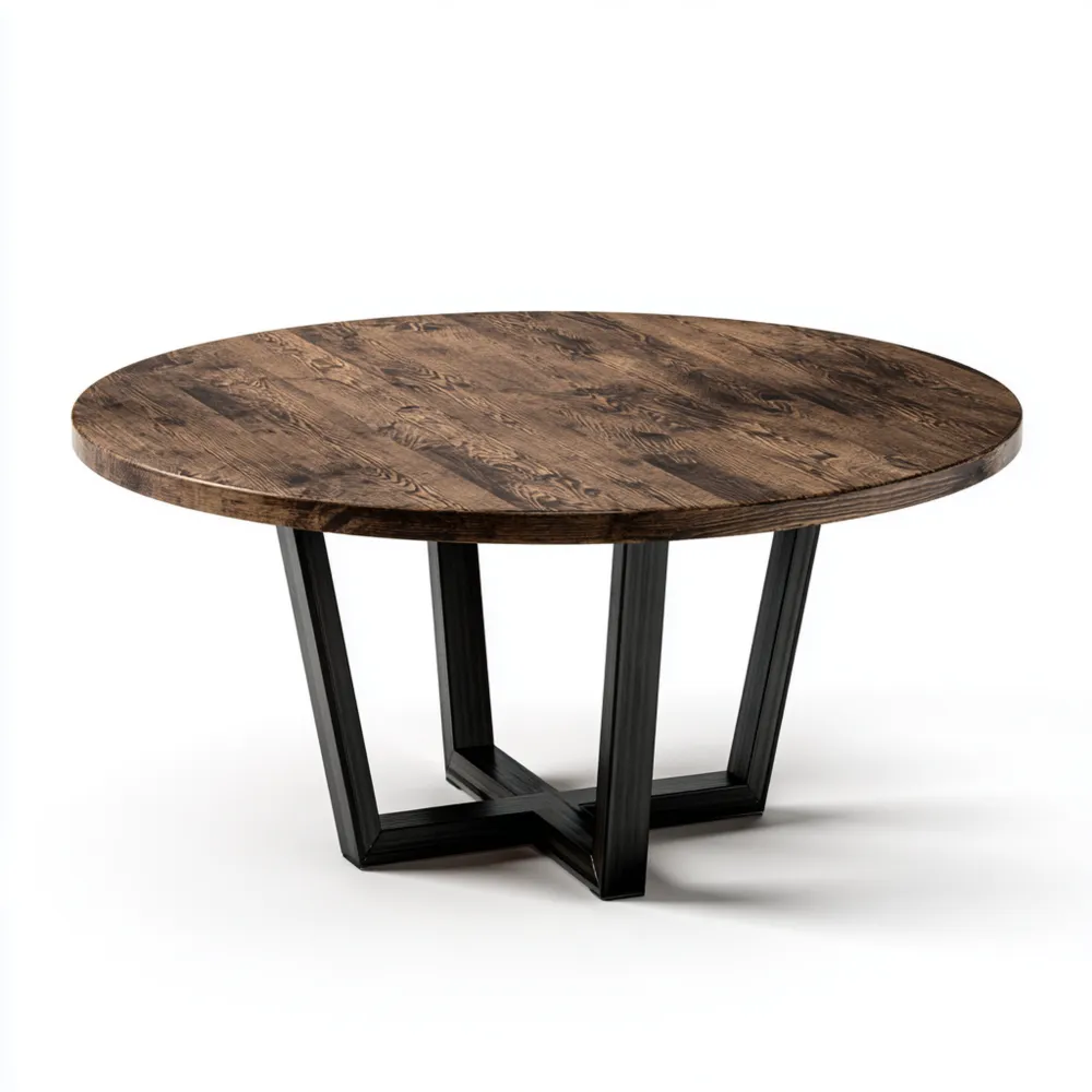 Table à manger ronde Bois 150x150x75 cm - Marron foncé/Noir - Design industriel