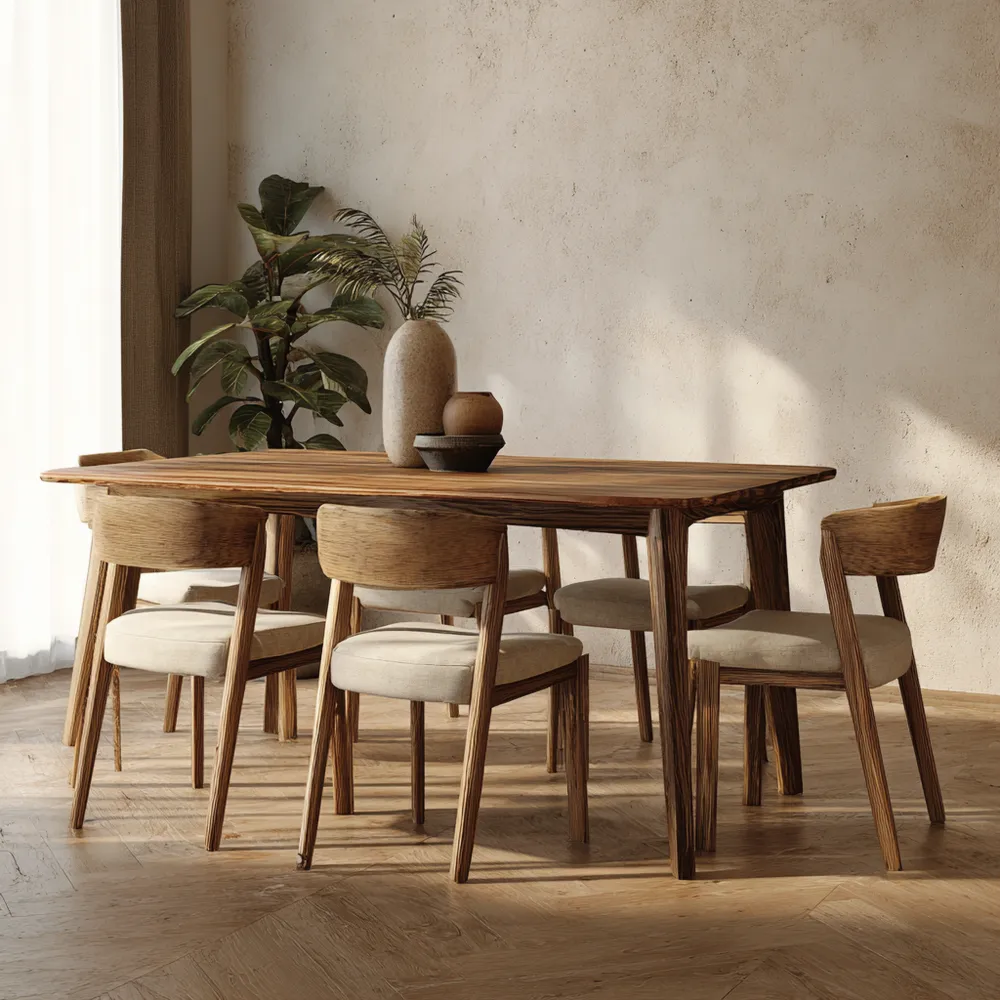 Ensemble table et chaises Bois naturel Taille 150x90x75 cm – Design contemporain