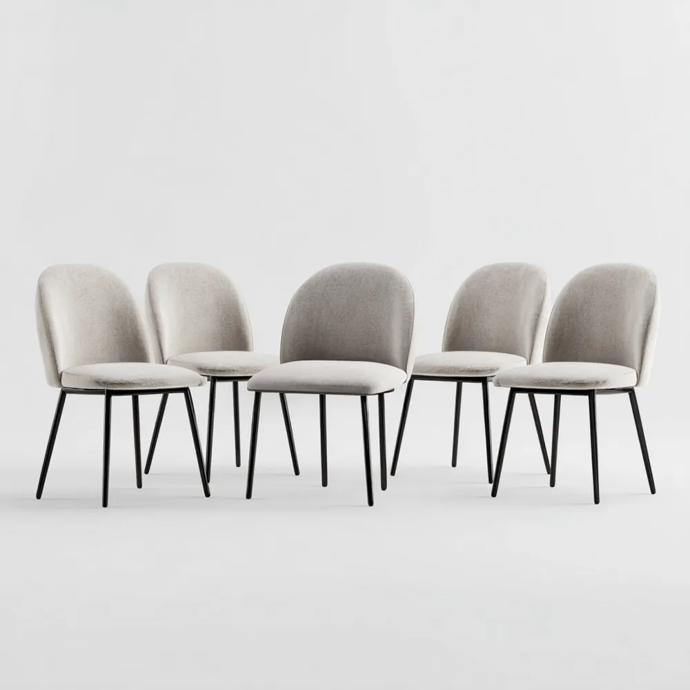 Chaises de salle à manger Lot de 5 45x40x80 cm Tissu Beige Pieds Métal - Design Moderne