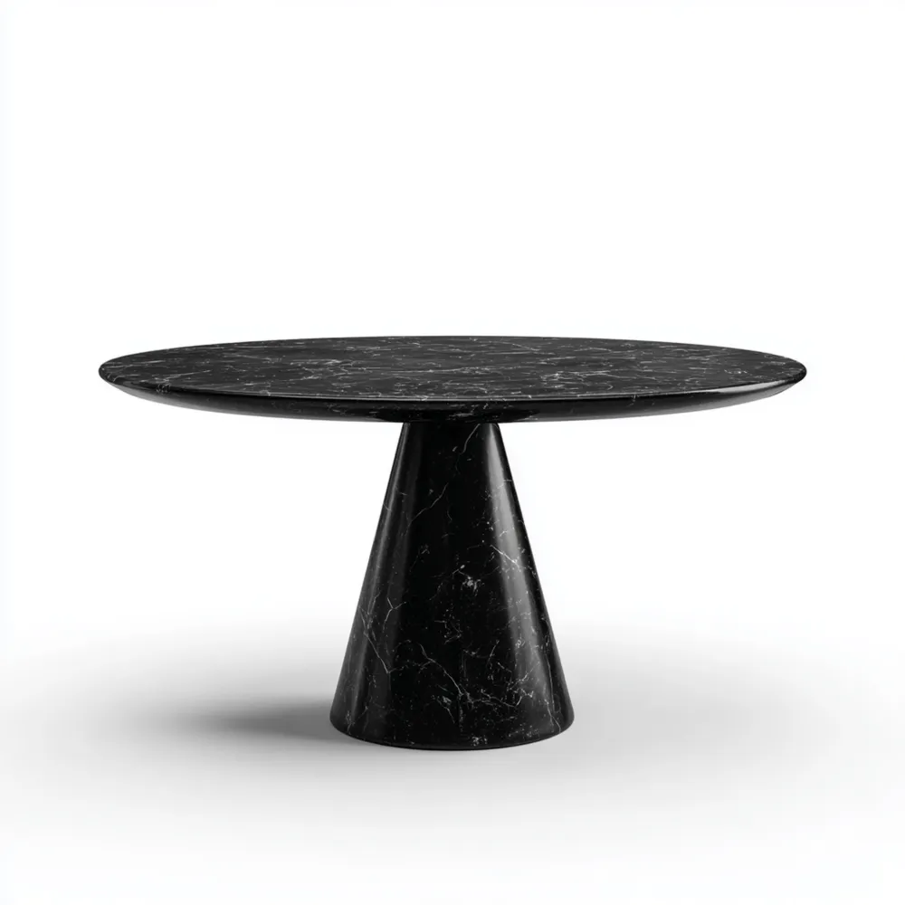 Table à manger ronde en marbre Noir – 120x120x75 cm – Design moderne
