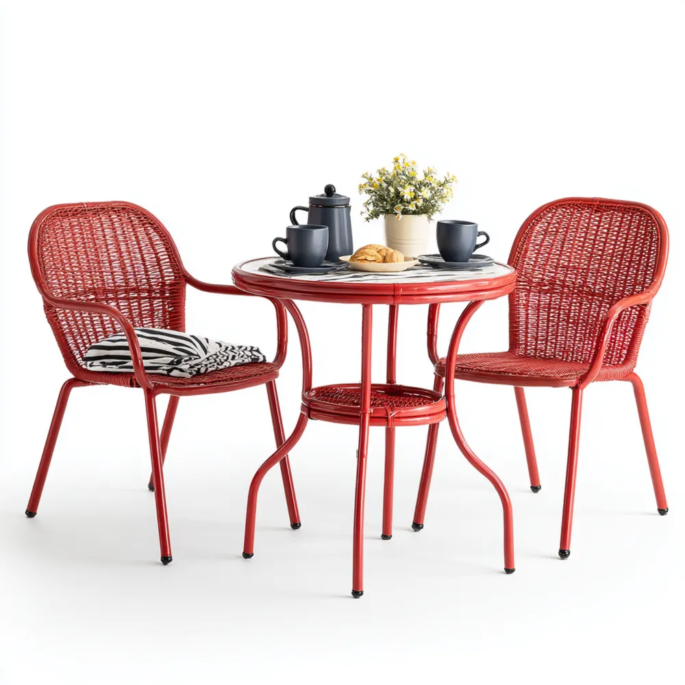 Ensemble table et chaises de jardin 60x60x72 cm - rotin synthétique Rouge - design moderne